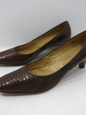 Aronesti Originals Genuine Reptile Brown Pumps Leather Fashion Footwear Sz 7 AA